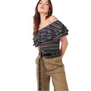 FREE PEOPLE Women’s Heirloom Ruffle Top in Black Combo large